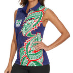 New Zealand Warriors Women Sleeveless Polo Shirt Polynesian Tribal Tattoo Pacific Sport Art