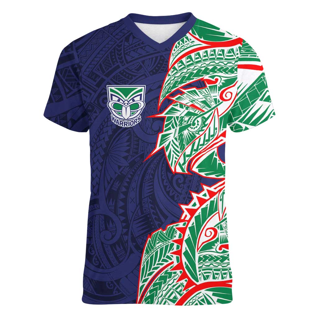 New Zealand Warriors Women V-Neck T-Shirt Polynesian Tribal Tattoo Pacific Sport Art