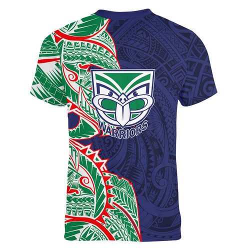 New Zealand Warriors Women V-Neck T-Shirt Polynesian Tribal Tattoo Pacific Sport Art
