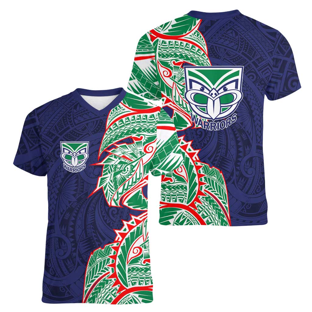 New Zealand Warriors Women V-Neck T-Shirt Polynesian Tribal Tattoo Pacific Sport Art