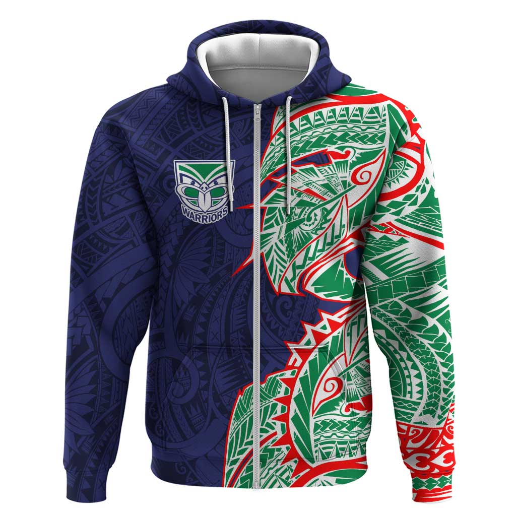 New Zealand Warriors Zip Hoodie Polynesian Tribal Tattoo Pacific Sport Art