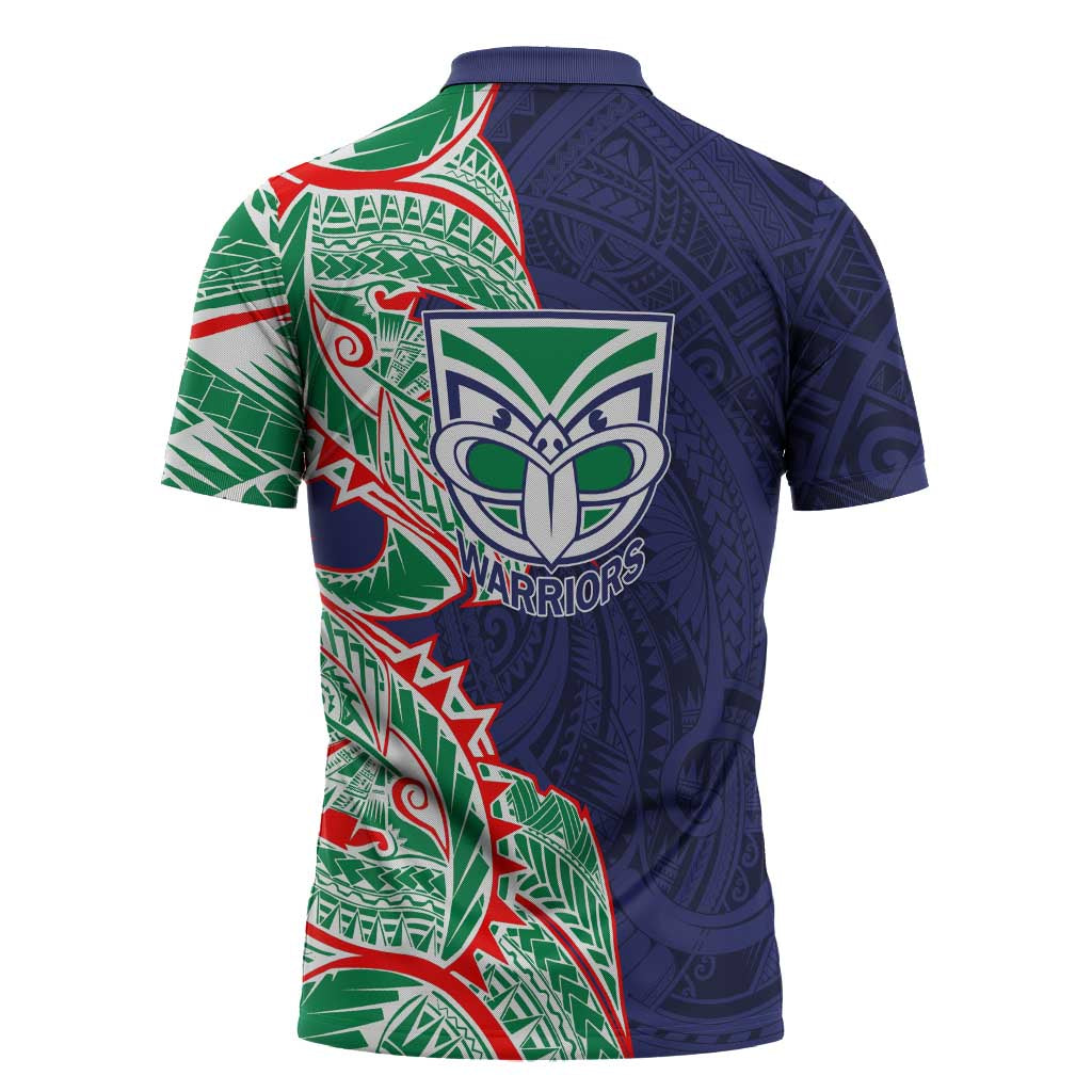New Zealand Warriors Zipper Polo Shirt Polynesian Tribal Tattoo Pacific Sport Art