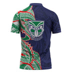 New Zealand Warriors Zipper Polo Shirt Polynesian Tribal Tattoo Pacific Sport Art