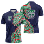 New Zealand Warriors Zipper Polo Shirt Polynesian Tribal Tattoo Pacific Sport Art