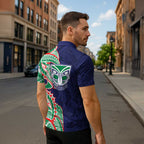 New Zealand Warriors Zipper Polo Shirt Polynesian Tribal Tattoo Pacific Sport Art
