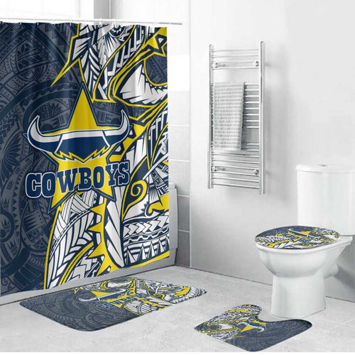 North Queensland Cowboys Bathroom Set Polynesian Tribal Tattoo Pacific Sport Art
