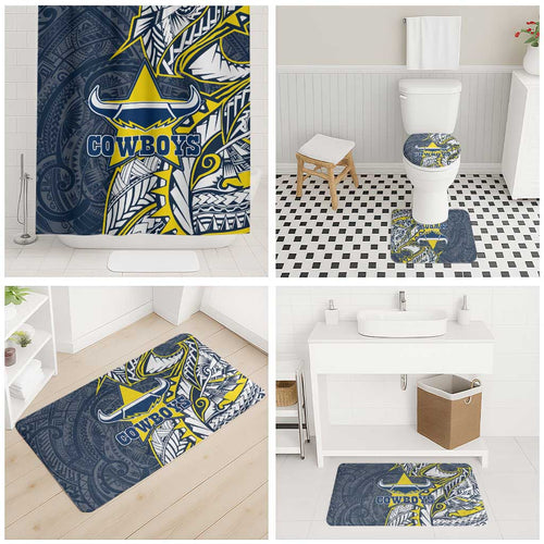 North Queensland Cowboys Bathroom Set Polynesian Tribal Tattoo Pacific Sport Art
