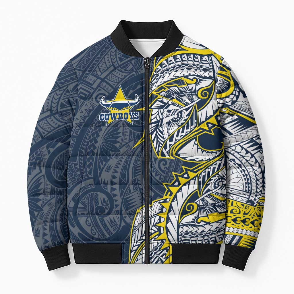 North Queensland Cowboys Bomber Puffer Jacket Polynesian Tribal Tattoo Pacific Sport Art
