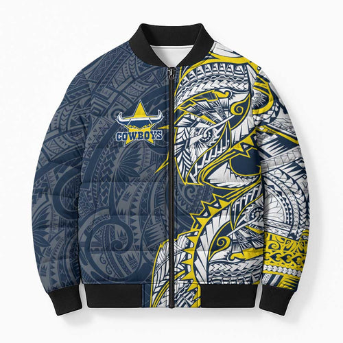 North Queensland Cowboys Bomber Puffer Jacket Polynesian Tribal Tattoo Pacific Sport Art