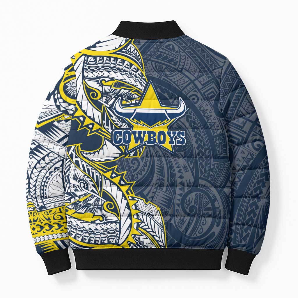 North Queensland Cowboys Bomber Puffer Jacket Polynesian Tribal Tattoo Pacific Sport Art
