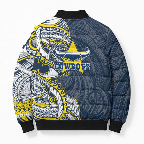 North Queensland Cowboys Bomber Puffer Jacket Polynesian Tribal Tattoo Pacific Sport Art