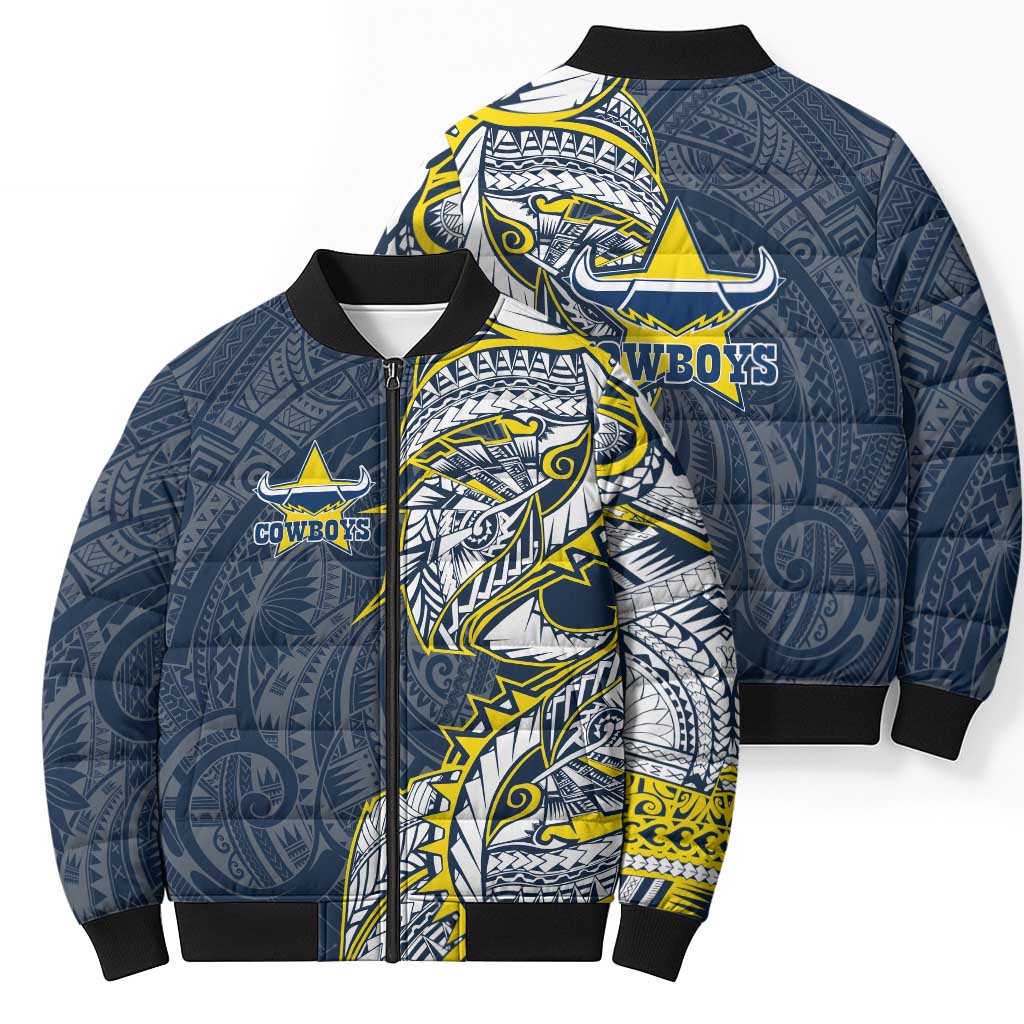North Queensland Cowboys Bomber Puffer Jacket Polynesian Tribal Tattoo Pacific Sport Art