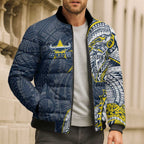North Queensland Cowboys Bomber Puffer Jacket Polynesian Tribal Tattoo Pacific Sport Art