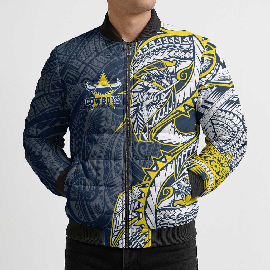 North Queensland Cowboys Bomber Puffer Jacket Polynesian Tribal Tattoo Pacific Sport Art