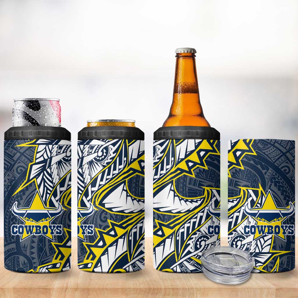 North Queensland Cowboys 4 in 1 Can Cooler Tumbler Polynesian Tribal Tattoo Pacific Sport Art
