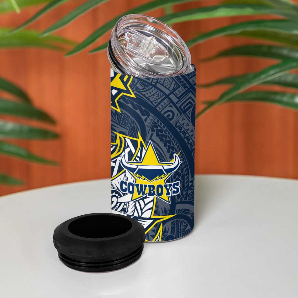 North Queensland Cowboys 4 in 1 Can Cooler Tumbler Polynesian Tribal Tattoo Pacific Sport Art