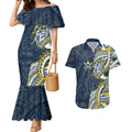 North Queensland Cowboys Couples Matching Mermaid Dress and Hawaiian Shirt Polynesian Tribal Tattoo Pacific Sport Art