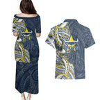 North Queensland Cowboys Couples Matching Puletasi and Hawaiian Shirt Polynesian Tribal Tattoo Pacific Sport Art
