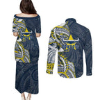 North Queensland Cowboys Couples Matching Puletasi and Long Sleeve Button Shirt Polynesian Tribal Tattoo Pacific Sport Art