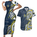 North Queensland Cowboys Couples Matching Short Sleeve Bodycon Dress and Hawaiian Shirt Polynesian Tribal Tattoo Pacific Sport Art