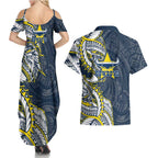 North Queensland Cowboys Couples Matching Summer Maxi Dress and Hawaiian Shirt Polynesian Tribal Tattoo Pacific Sport Art