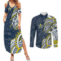 North Queensland Cowboys Couples Matching Summer Maxi Dress and Long Sleeve Button Shirt Polynesian Tribal Tattoo Pacific Sport Art