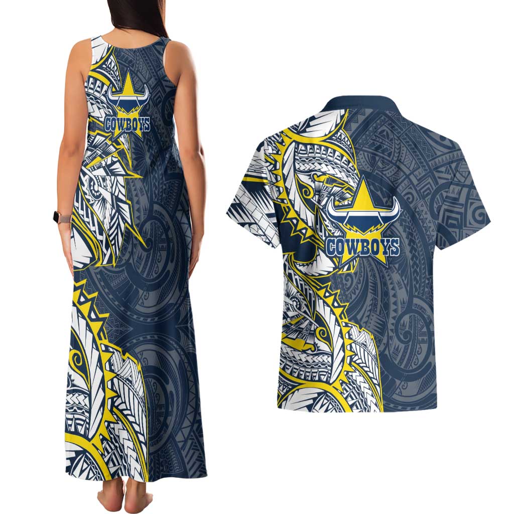 North Queensland Cowboys Couples Matching Tank Maxi Dress and Hawaiian Shirt Polynesian Tribal Tattoo Pacific Sport Art