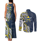North Queensland Cowboys Couples Matching Tank Maxi Dress and Long Sleeve Button Shirt Polynesian Tribal Tattoo Pacific Sport Art