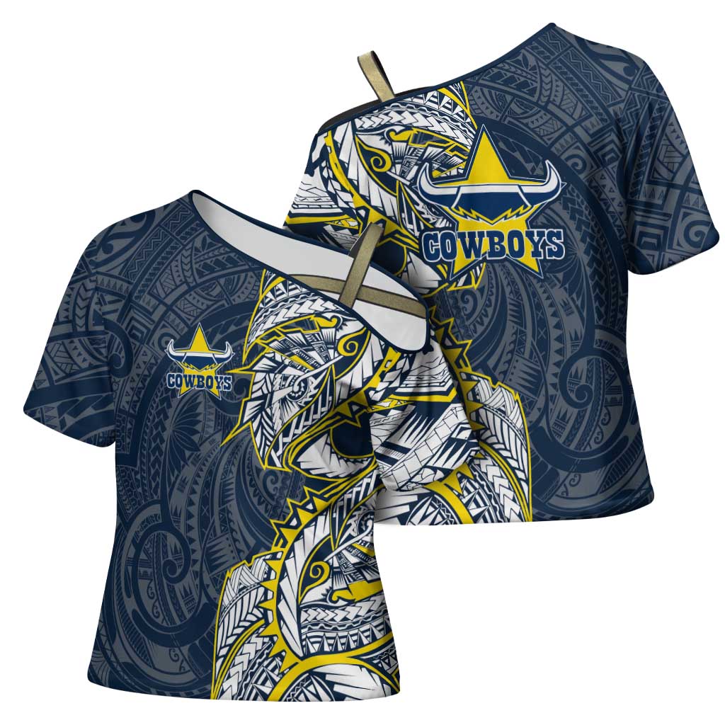North Queensland Cowboys Cross Shoulder Shirt Polynesian Tribal Tattoo Pacific Sport Art
