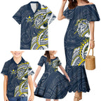 North Queensland Cowboys Family Matching Mermaid Dress and Hawaiian Shirt Polynesian Tribal Tattoo Pacific Sport Art