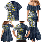 North Queensland Cowboys Family Matching Mermaid Dress and Hawaiian Shirt Polynesian Tribal Tattoo Pacific Sport Art