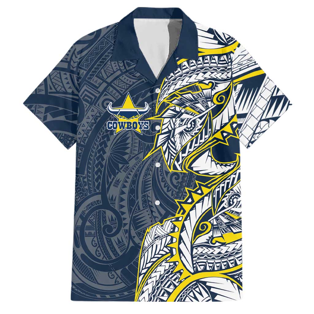 North Queensland Cowboys Family Matching Mermaid Dress and Hawaiian Shirt Polynesian Tribal Tattoo Pacific Sport Art