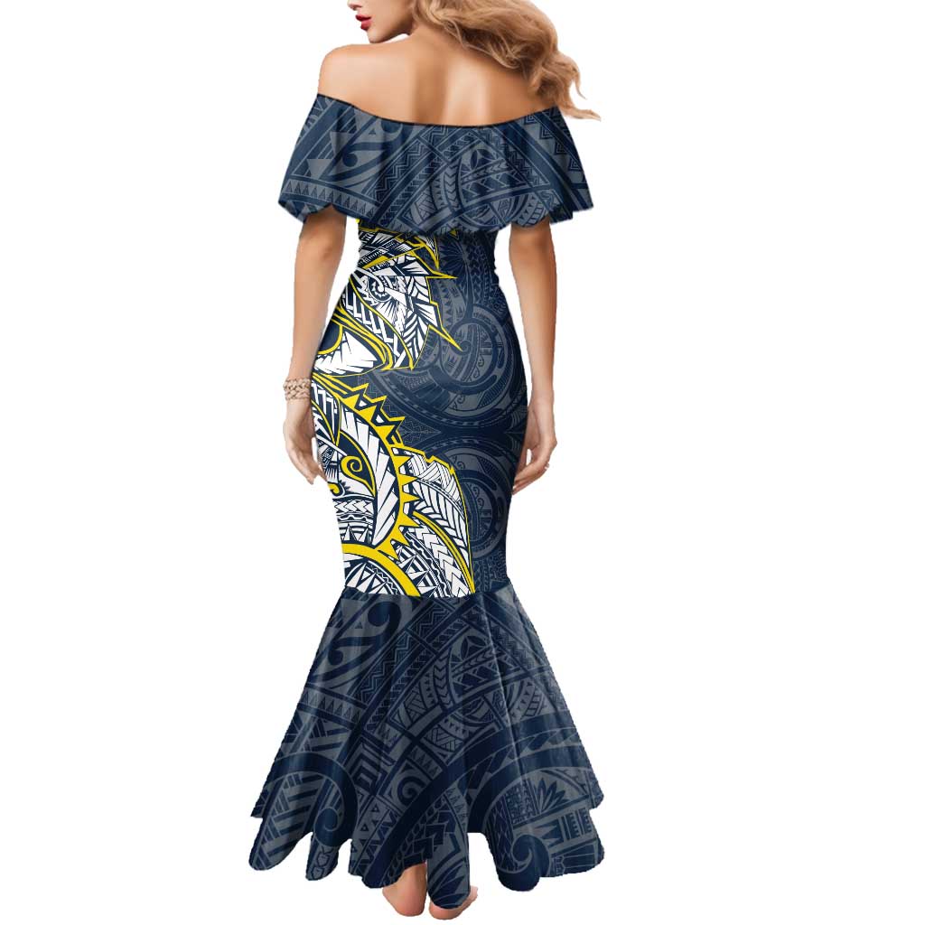 North Queensland Cowboys Family Matching Mermaid Dress and Hawaiian Shirt Polynesian Tribal Tattoo Pacific Sport Art