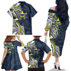 North Queensland Cowboys Family Matching Off The Shoulder Long Sleeve Dress and Hawaiian Shirt Polynesian Tribal Tattoo Pacific Sport Art