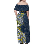 North Queensland Cowboys Family Matching Off Shoulder Maxi Dress and Hawaiian Shirt Polynesian Tribal Tattoo Pacific Sport Art