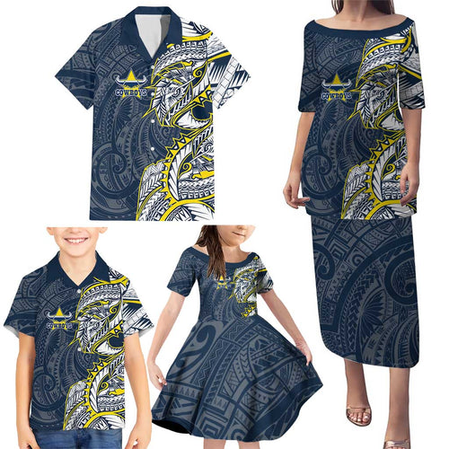 North Queensland Cowboys Family Matching Puletasi and Hawaiian Shirt Polynesian Tribal Tattoo Pacific Sport Art