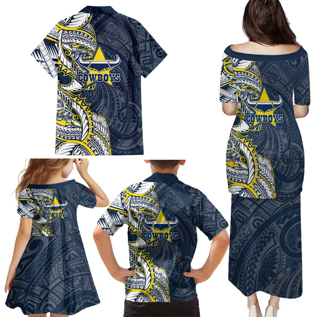 North Queensland Cowboys Family Matching Puletasi and Hawaiian Shirt Polynesian Tribal Tattoo Pacific Sport Art