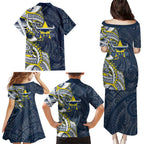 North Queensland Cowboys Family Matching Puletasi and Hawaiian Shirt Polynesian Tribal Tattoo Pacific Sport Art