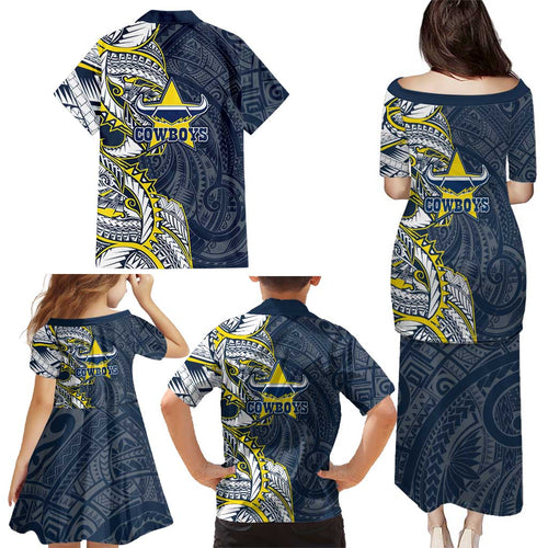 North Queensland Cowboys Family Matching Puletasi and Hawaiian Shirt Polynesian Tribal Tattoo Pacific Sport Art