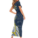 North Queensland Cowboys Family Matching Short Sleeve Bodycon Dress and Hawaiian Shirt Polynesian Tribal Tattoo Pacific Sport Art