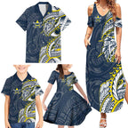 North Queensland Cowboys Family Matching Summer Maxi Dress and Hawaiian Shirt Polynesian Tribal Tattoo Pacific Sport Art