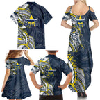 North Queensland Cowboys Family Matching Summer Maxi Dress and Hawaiian Shirt Polynesian Tribal Tattoo Pacific Sport Art