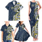 North Queensland Cowboys Family Matching Tank Maxi Dress and Hawaiian Shirt Polynesian Tribal Tattoo Pacific Sport Art