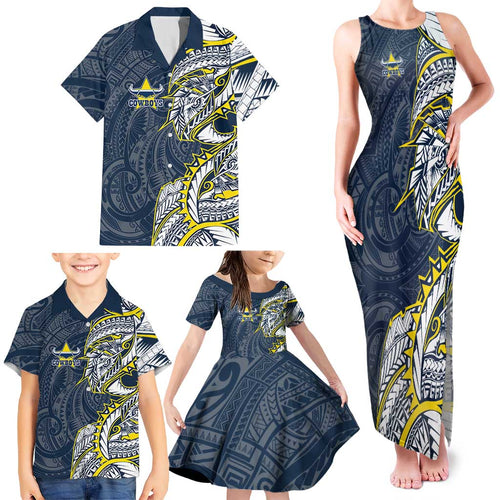 North Queensland Cowboys Family Matching Tank Maxi Dress and Hawaiian Shirt Polynesian Tribal Tattoo Pacific Sport Art