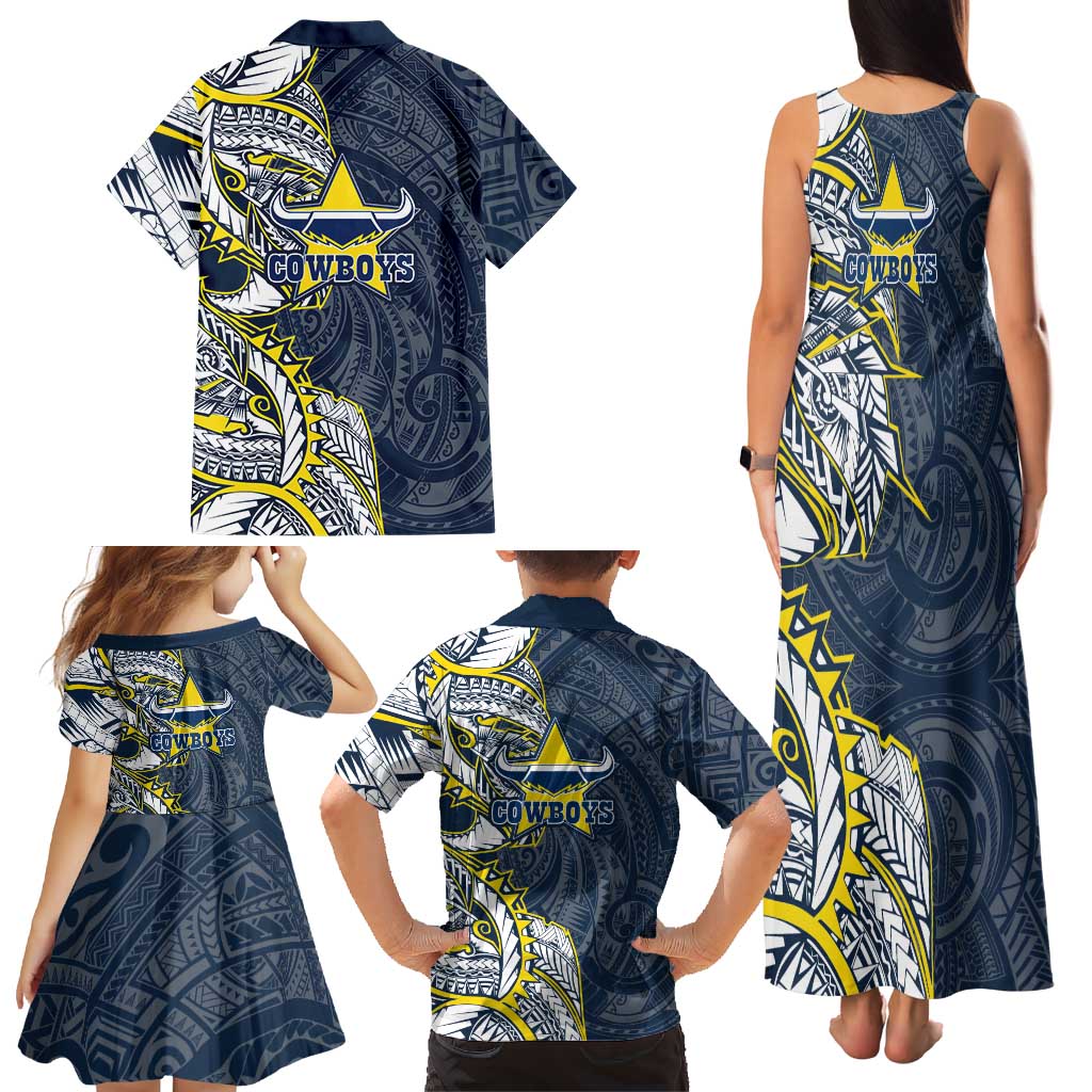 North Queensland Cowboys Family Matching Tank Maxi Dress and Hawaiian Shirt Polynesian Tribal Tattoo Pacific Sport Art