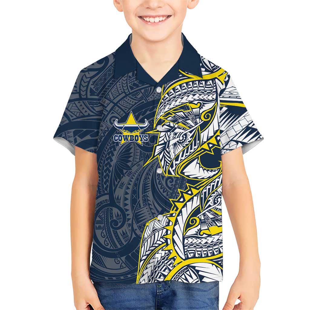 North Queensland Cowboys Kid Hawaiian Shirt Polynesian Tribal Tattoo Pacific Sport Art