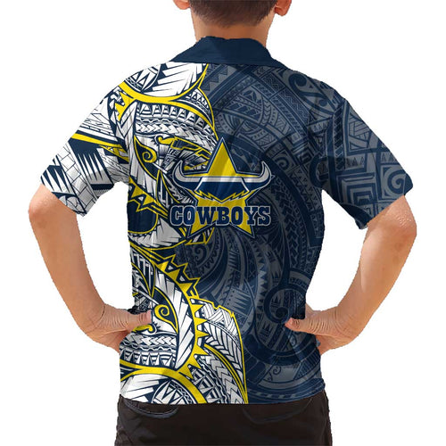 North Queensland Cowboys Kid Hawaiian Shirt Polynesian Tribal Tattoo Pacific Sport Art