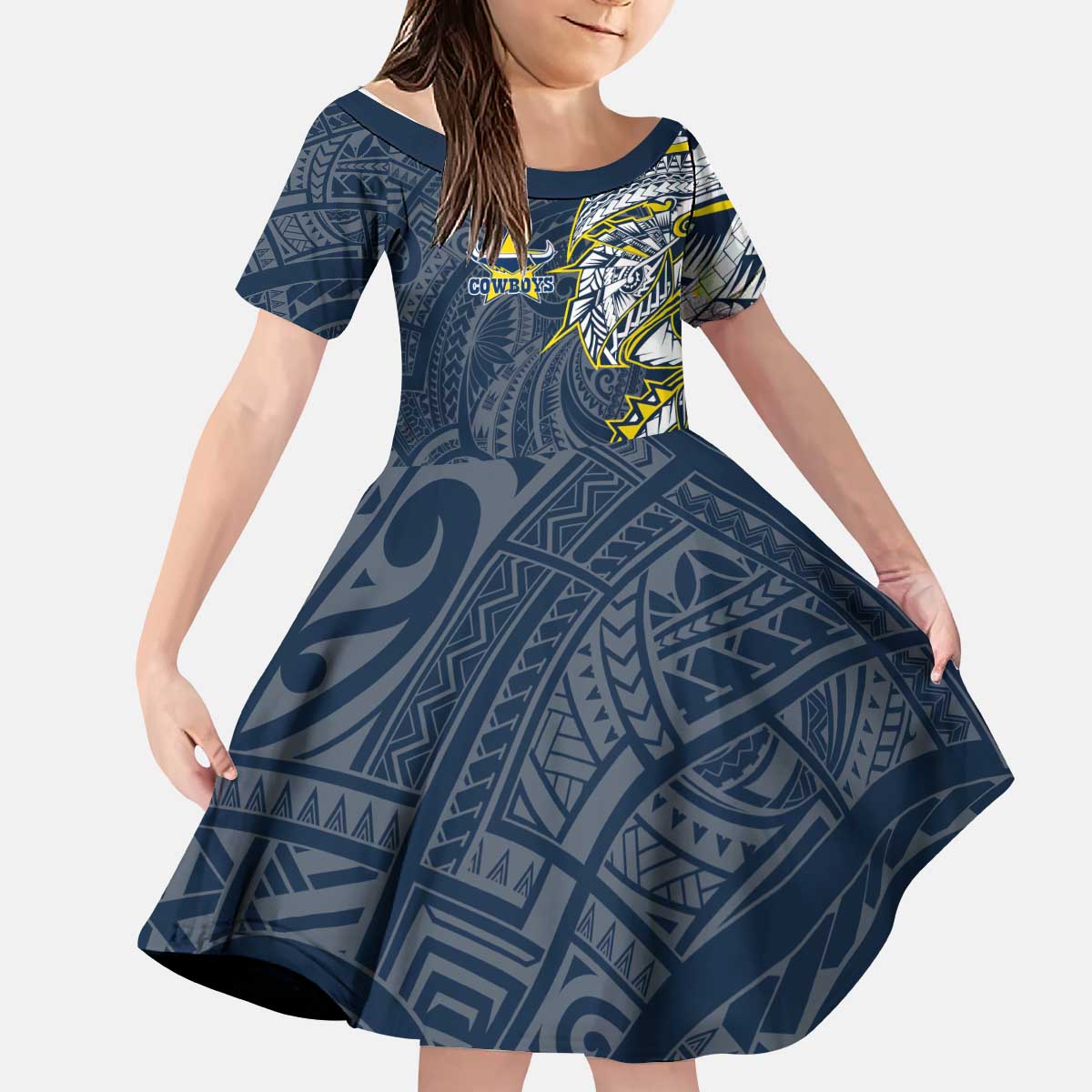 North Queensland Cowboys Kid Short Sleeve Dress Polynesian Tribal Tattoo Pacific Sport Art