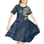 North Queensland Cowboys Kid Short Sleeve Dress Polynesian Tribal Tattoo Pacific Sport Art