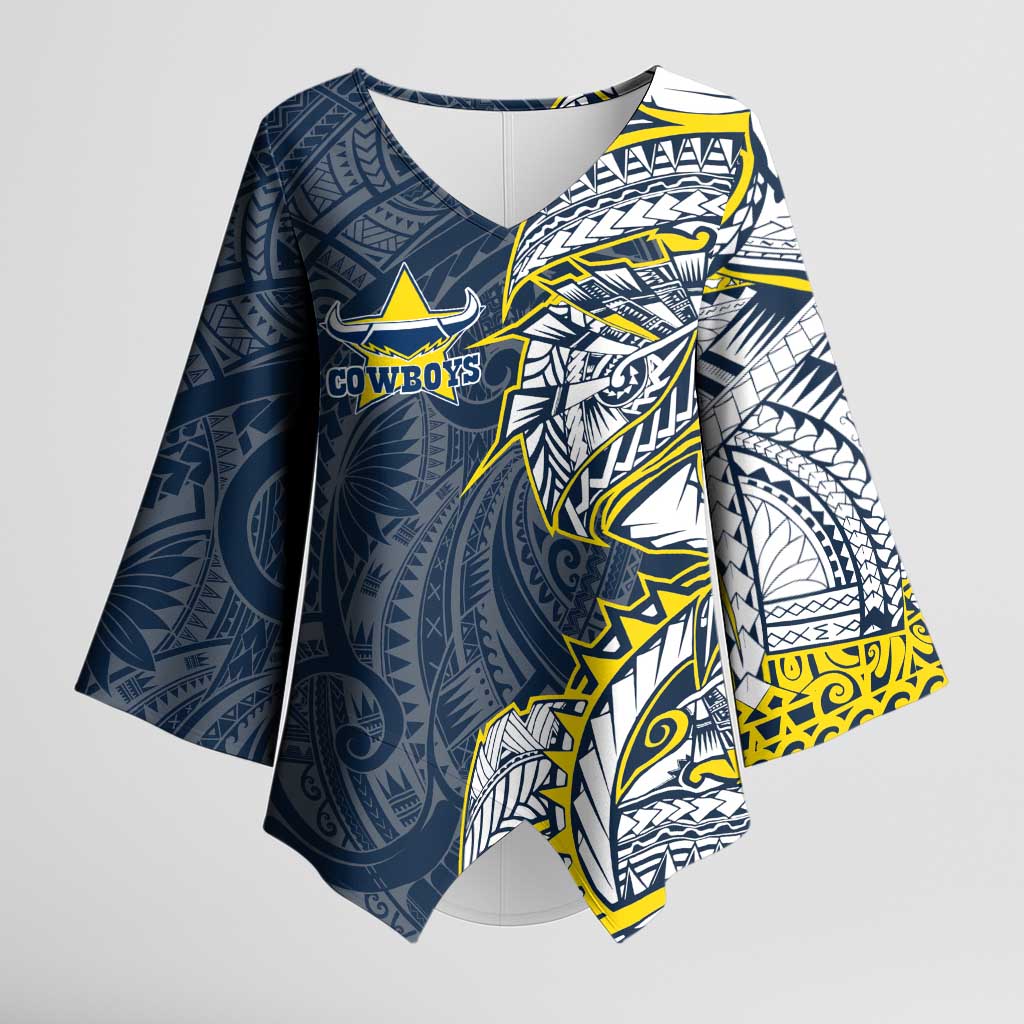 North Queensland Cowboys Kimono Sleeve Blouse Polynesian Tribal Tattoo Pacific Sport Art